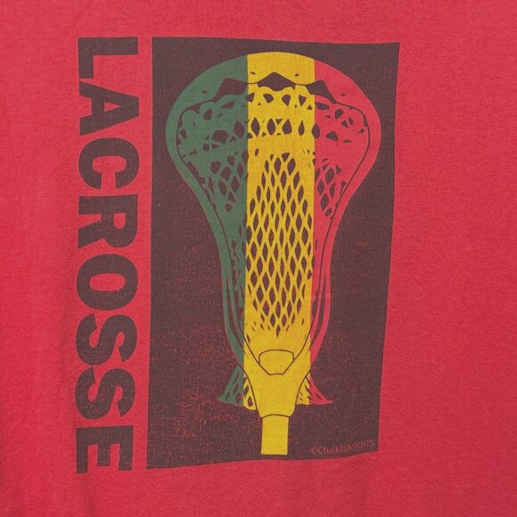 GILDAN ChalkTalkSPORTS Lacrosse Cotton T-Shirt, Red with Rastafarian Colors, S - Picture 6 of 8